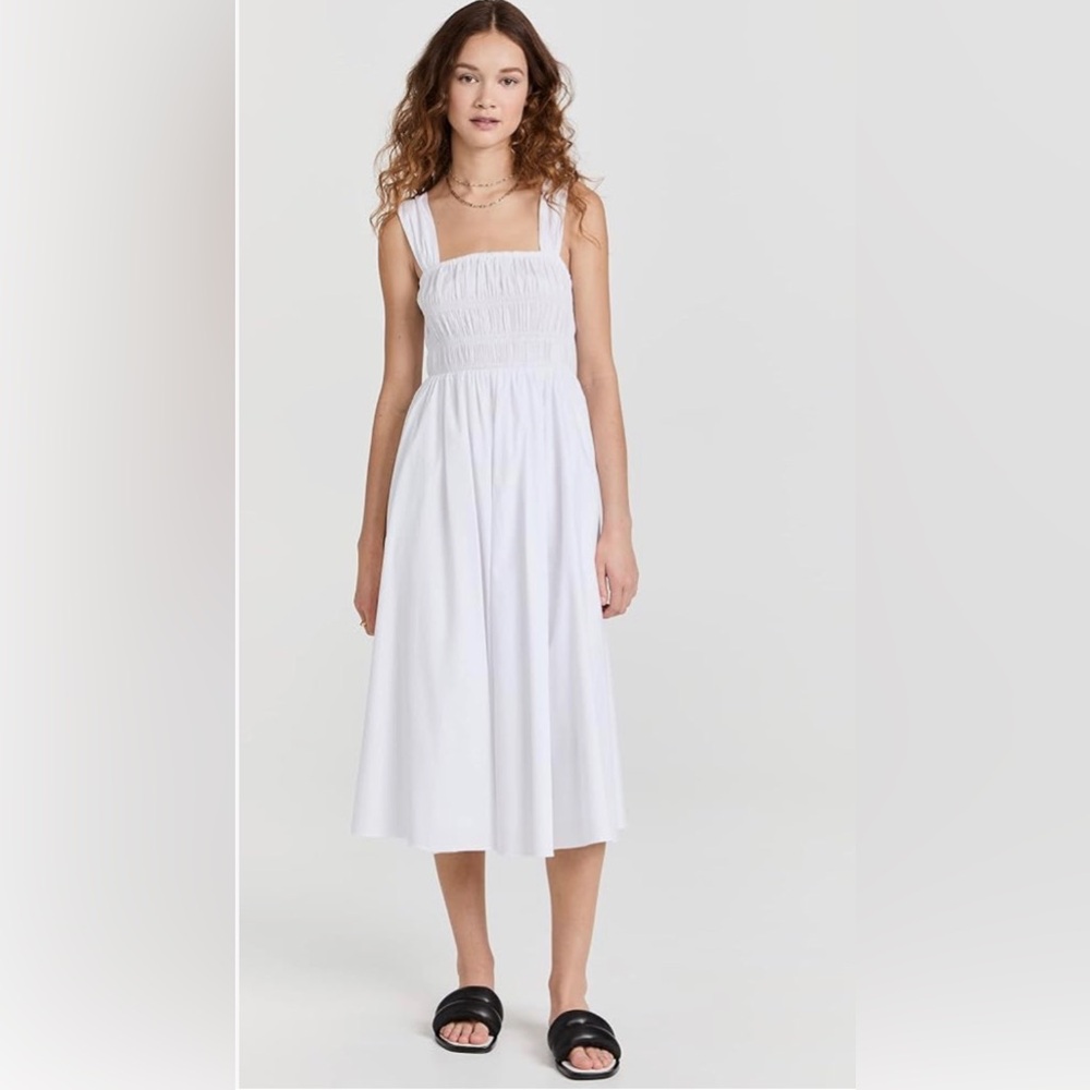 STAUD White Smocked Midi Sundress/ Ida Dress